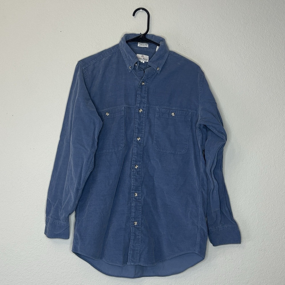 Vintage 1970's Neiman Marcus Button Down Corduroy Shirt Men's S Blue 100% Cotton